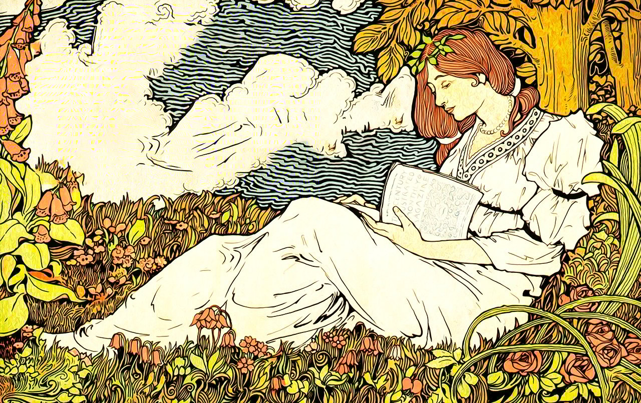 Art nouveau lady reading